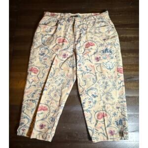 Lauren Ralph Lauren Petite Linen cotton Blend Capri Pants Size 10P Floral Print